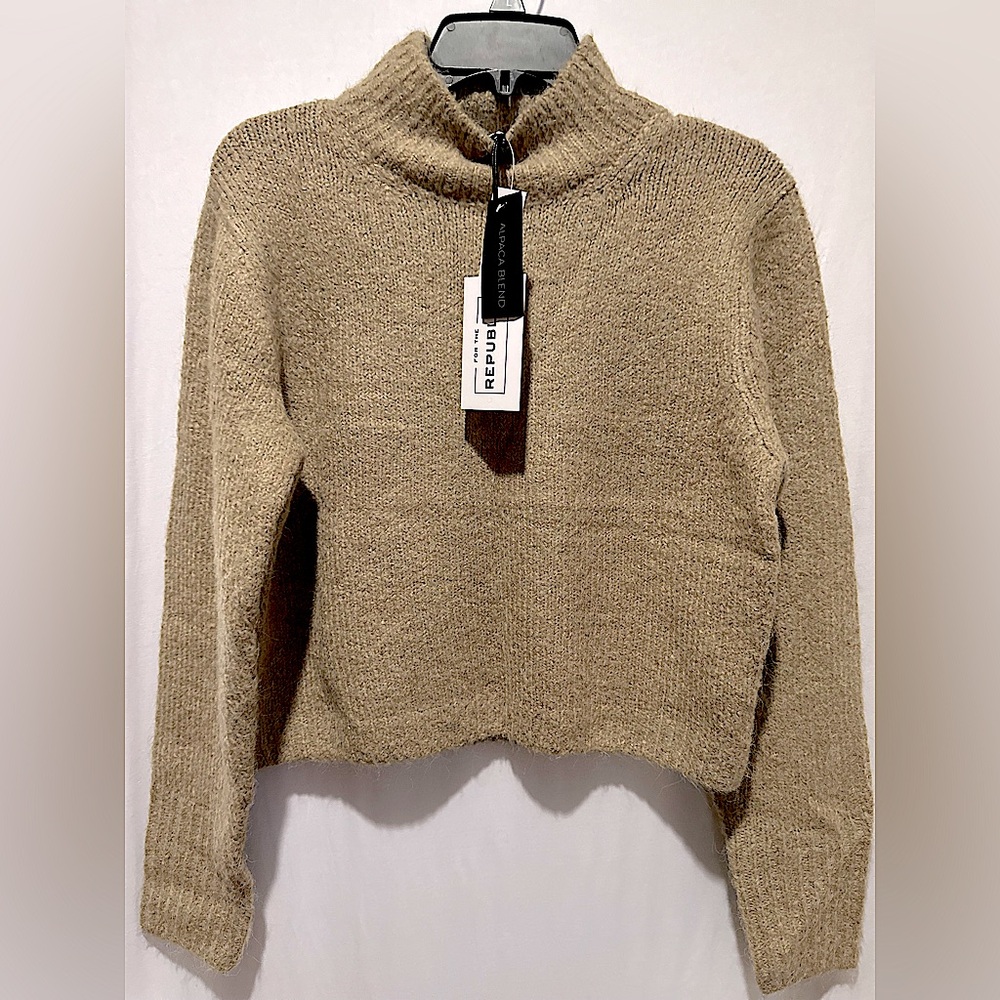 For The Republic Tan Cowl Neck Sweater with Cozy Knit - Size M